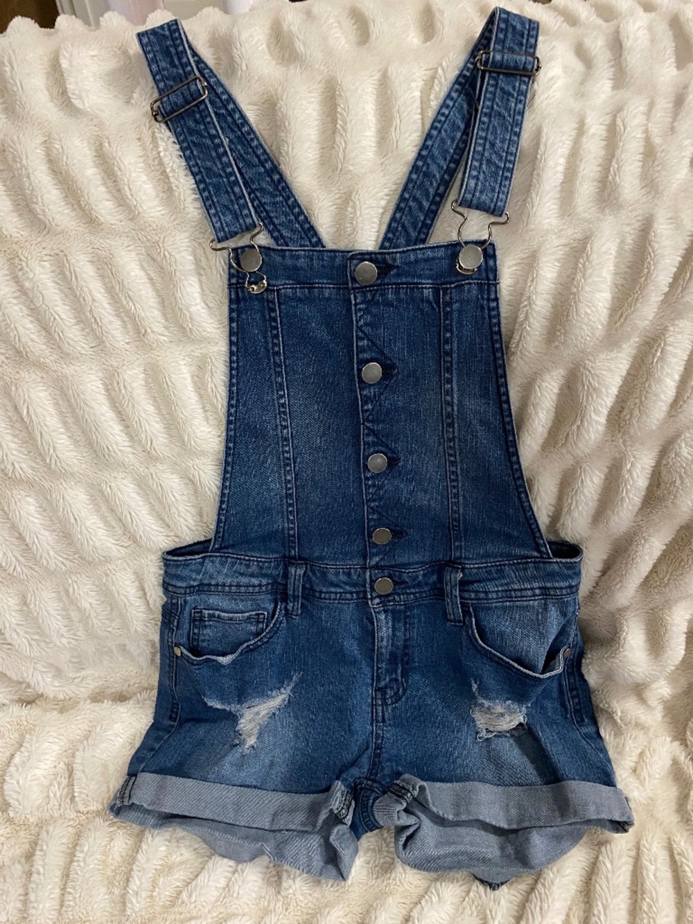 Tinseltown Size S- Distressed blue jean shorts overalls